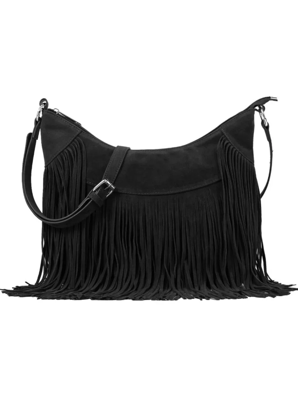 Chic Fringe Hobo Bag | Vegan Suede Shoulder Purse with Tassels | Boho Crossbody